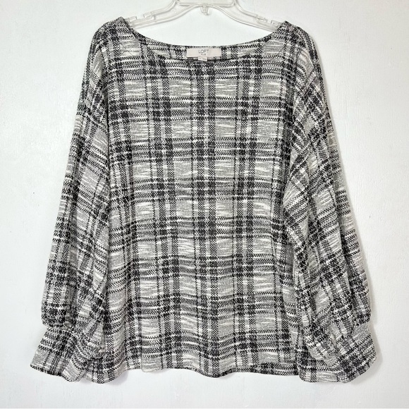 LOFT Tops - LOFT | NEW puff sleeve tweed plaid pullover knit sweatshirt shirt plus size 14